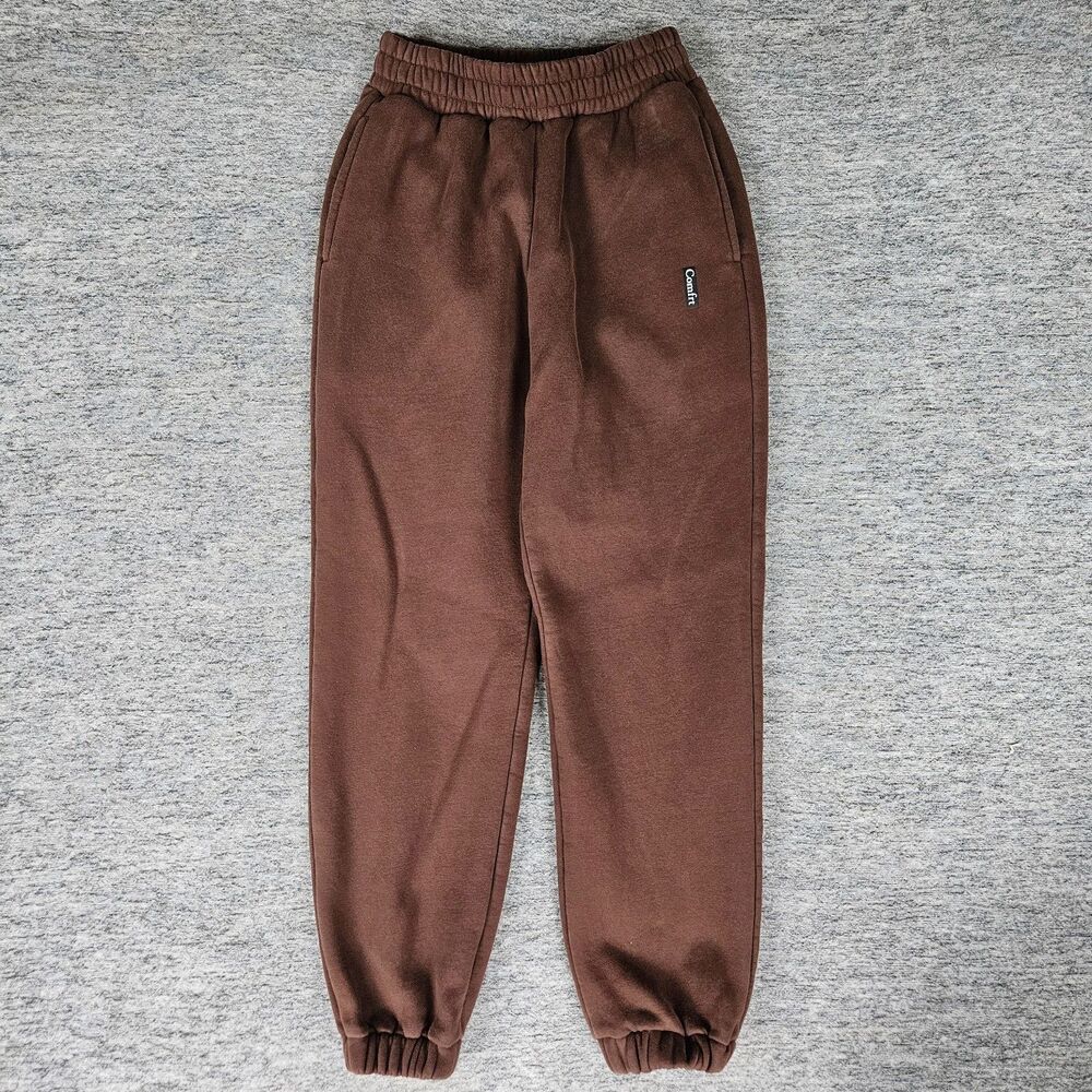 Comfrt Pants Womens XS Brown Fleece Sweatpants Joggers Elastic Waist Lounge